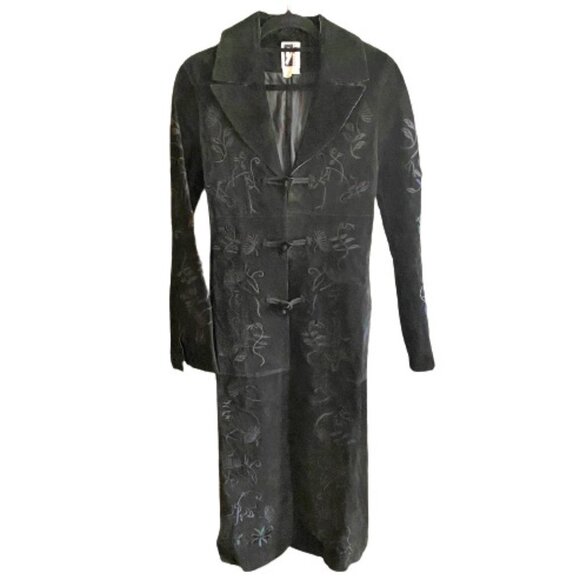 Boho vintage Y2K suede maxi coat with embroidery details and duffel horn closure - Picture 1 of 16